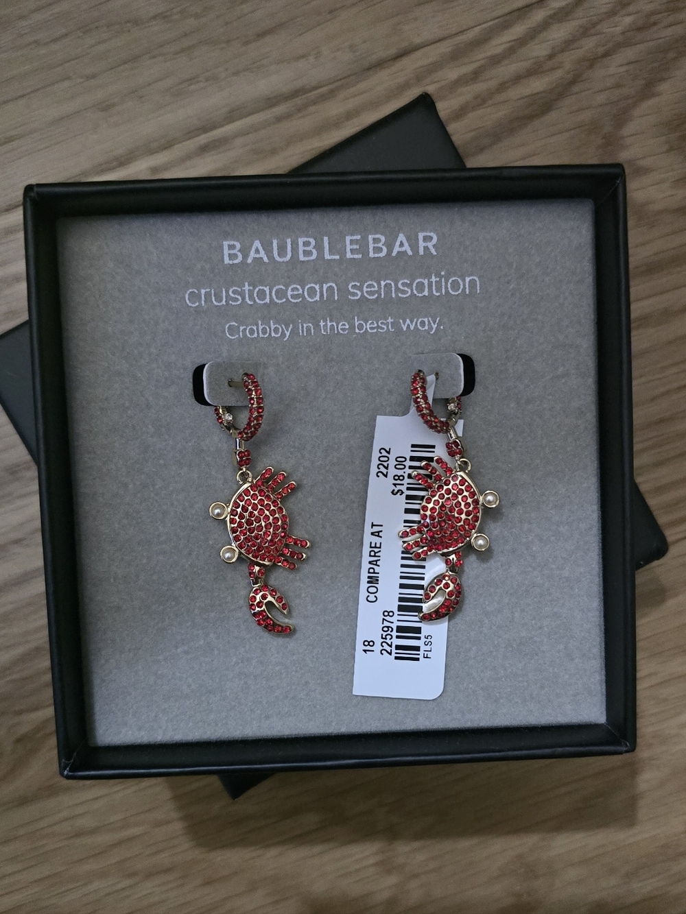NEW Baublebar Crustacean Sensation Red Crystal Crab Dangling Earrings